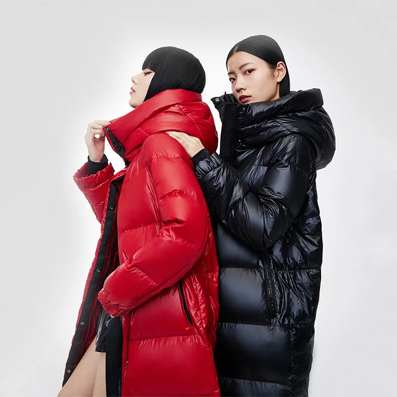 

High Quality Down Parkas Women Winter Coat High Collar Windproof Waterproof Hooded Thick Warm Glossy Long Puffer Jacket
