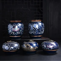 retro painted flower ceramic jar with lid household gold painted sealed tea pot kitchen food storage container candy jar crafts