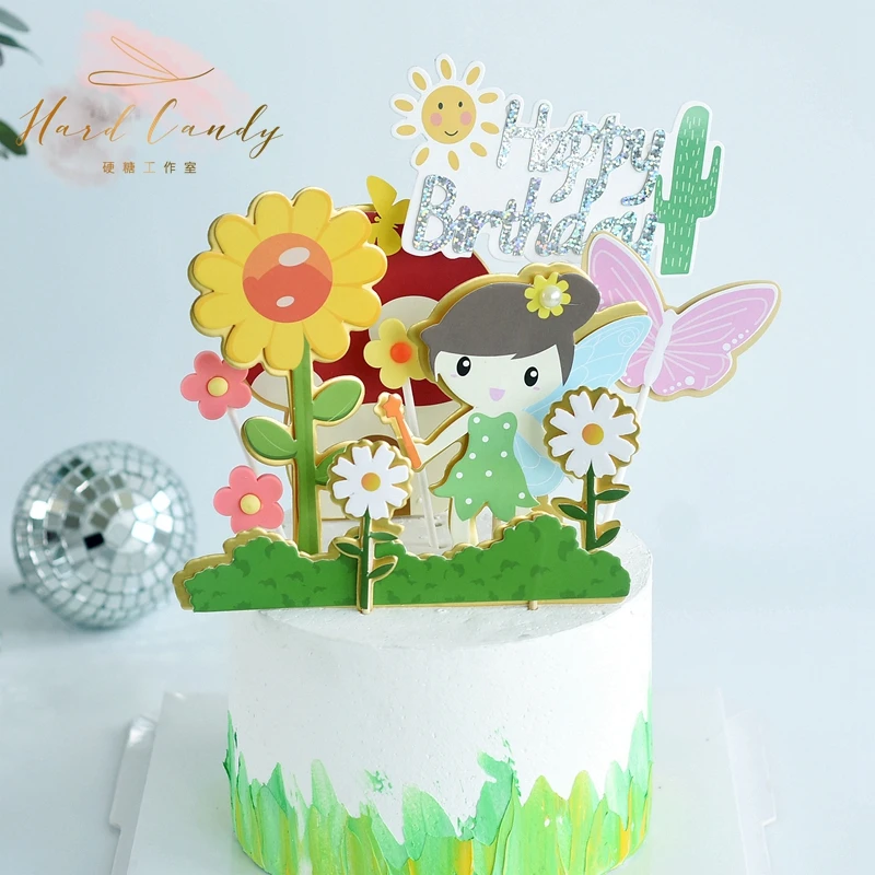 Fleur fe soleil nuage lapin gâteau de mariage Topper argile шампиньон joyeux Brithday flecte Decoration cuisson fourntures enfa | Дом и