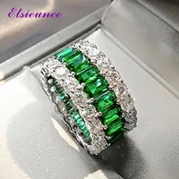 elsieunee 100 925 sterling silver created moissanite emerald gemstone ring for women anniversary cocktail party fine jewelry