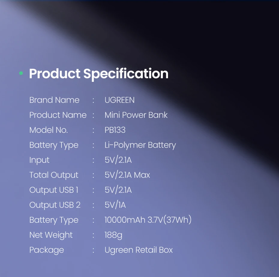 Ugreen power Bank 10000 мАч портативное зарядное устройство Внешняя батарея для мобильного телефона быстрое зарядное устройство для Xiaomi samsung S10 Mini power bank