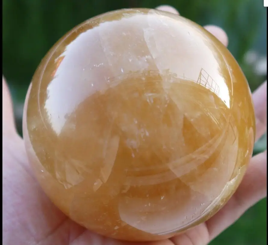 ruifafa88040115&lt&lt&lt Natural Citrine Calcite Quartz Crystal Sphere Ball Healing 80MM +Stand | Stones