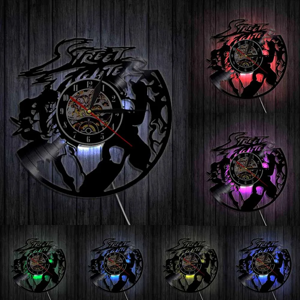 Аркадная игра виниловые часы боевой персонаж мультфильм Силуэт винтажные