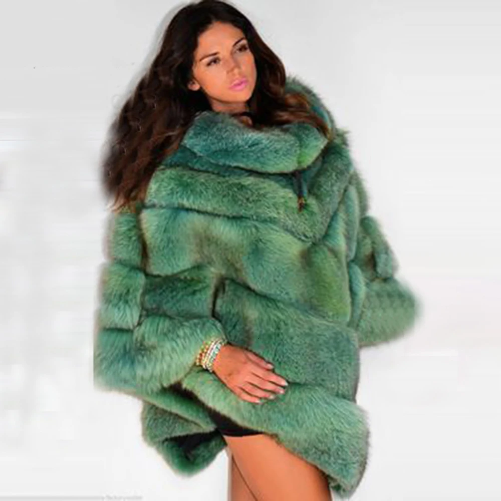 Женская накидка из натурального меха TOPFUR плотная Лисьего с длинными рукавами и