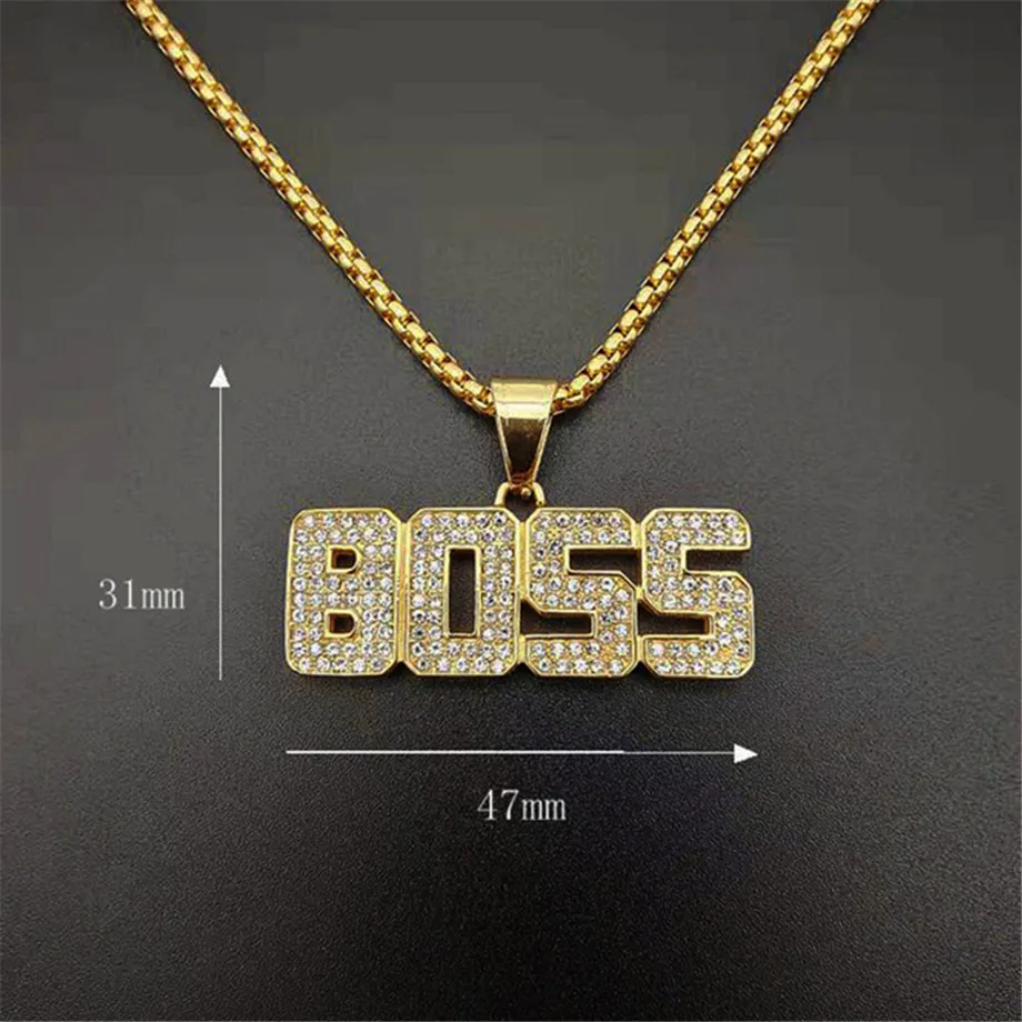 Мужская подвеска в стиле хип хоп из нержавеющей стали с надписью Boss золотистого