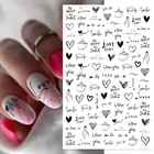 наклейки на ногти, Наклейка для ногтей с сердечком и любовью, черно-белая английская буква, наклейки для лица для ногтей, День святого Валентина, украшение для дизайна ногтей, маникюр, слайдеры для ногтей