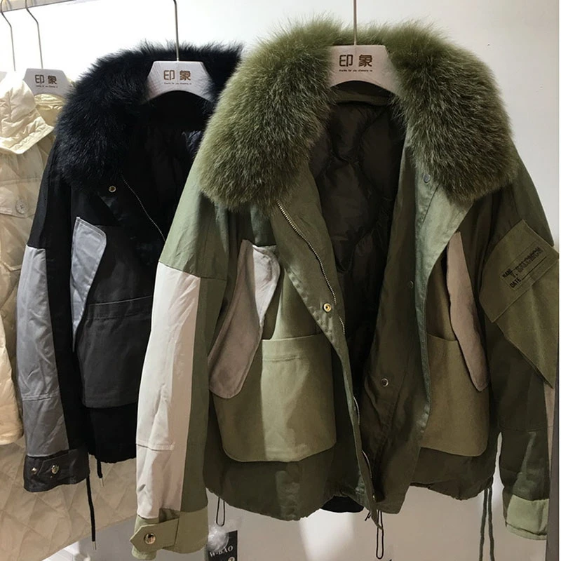 Женская куртка-бомбер из натурального Лисьего меха теплая парка оверсайз с
