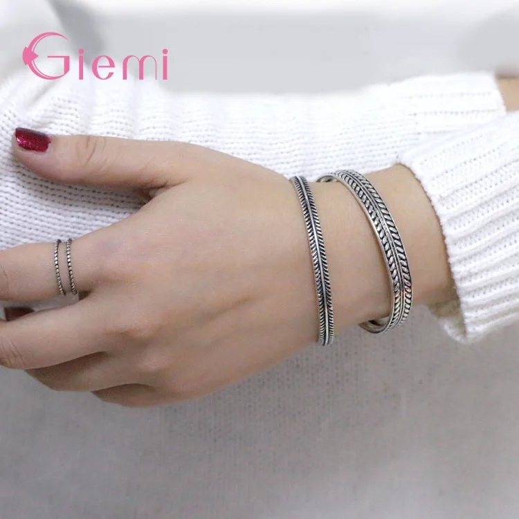 Новые винтажные серебряные кольца для мужчин женщин Браслет-манжета браслеты