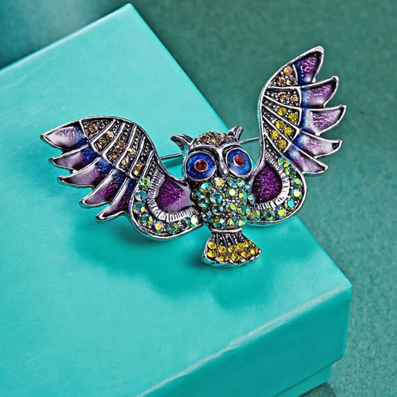 

Wuli&baby Rhinestone Flying Owl Brooches For Women Metal Enamel Owl Bird Casual Office Brooch Pins Gifts