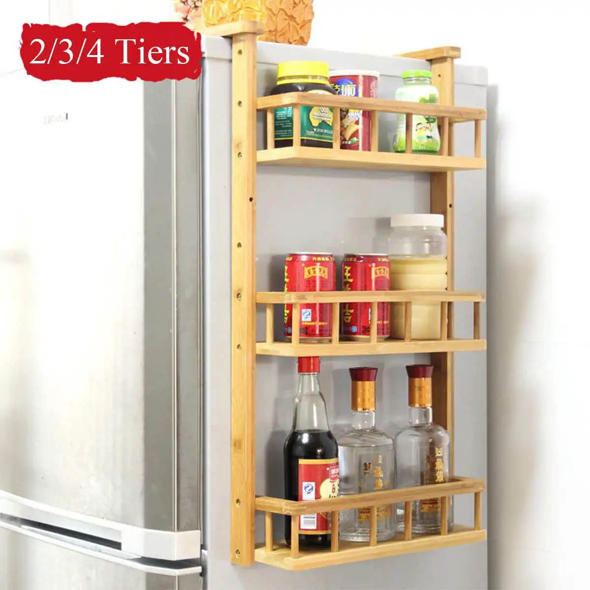Многослойная бамбуковая регулируемая полка для холодильника боковая стойка