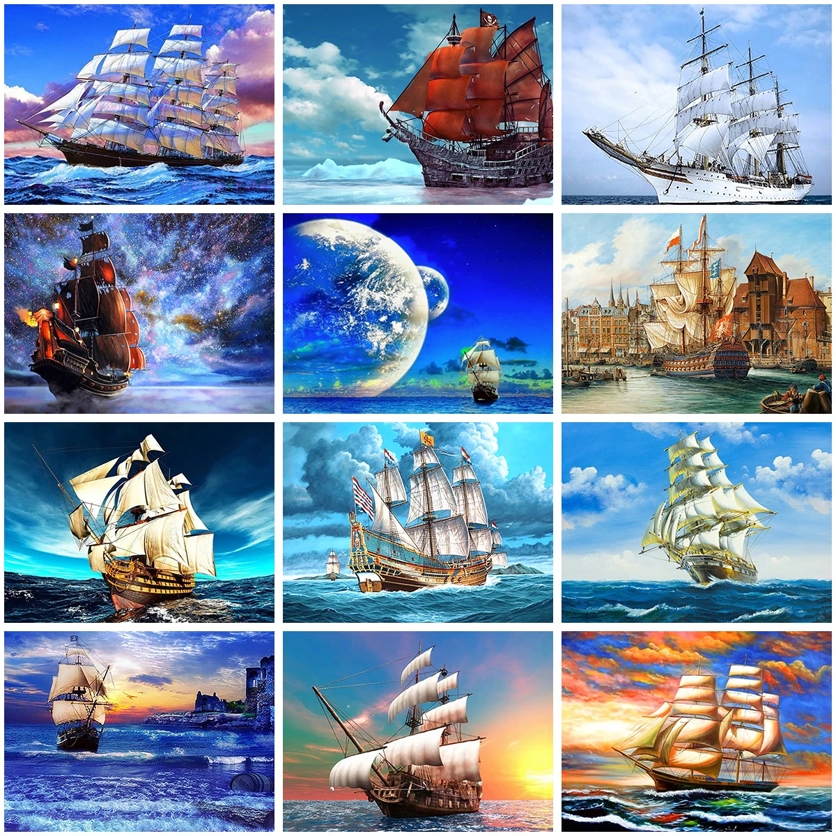 

5D DIY Diamond Painting Landscape Ocean Cross Stitch Rhinestone Mosaic Wooden Sailboat Diamond Embroidery Home Decoration Gift