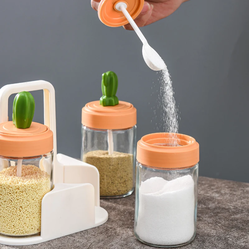 Креативная стеклянная комбинированная баночка для приправ в форме кактуса