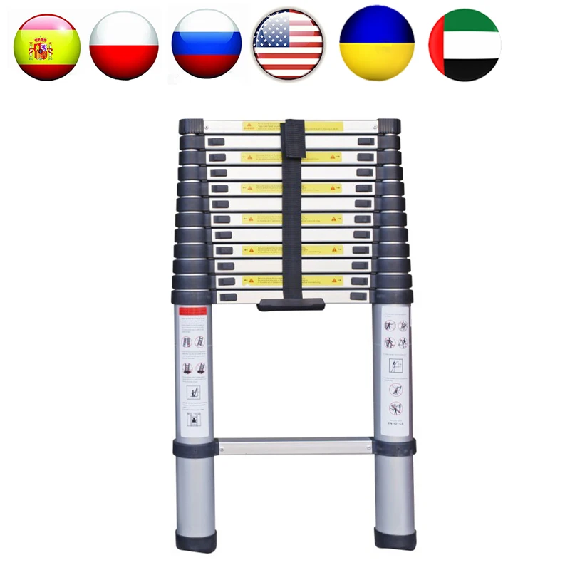 MANSTOOL SC03 Telescoping Ladders Foldable Extension Ladder with Balance Bar 5.1M Portable Straight Ladders for Household
