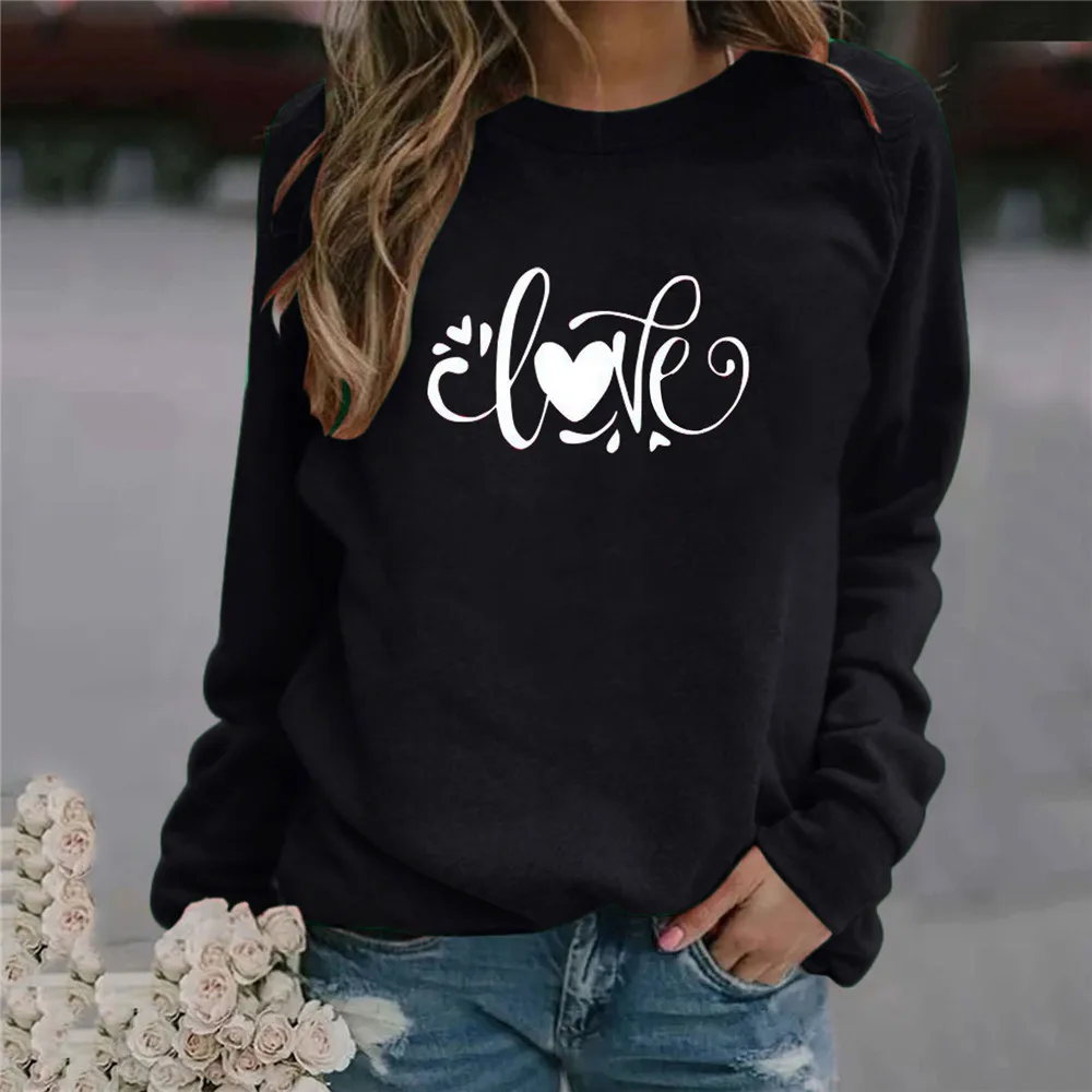 

Tshirt Women Solid Letter Printed Crew Neck Long Sleeve Tops Casual Spring Womens Plus Size Clothes