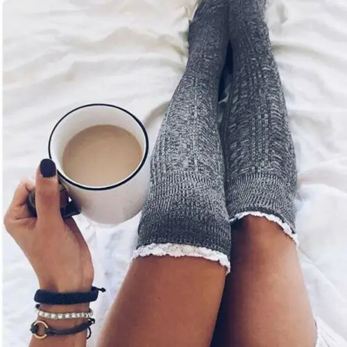 

Womens Ladies Fashion Knit Leg Warmers Over Knee Long Socks Thigh High Stocking