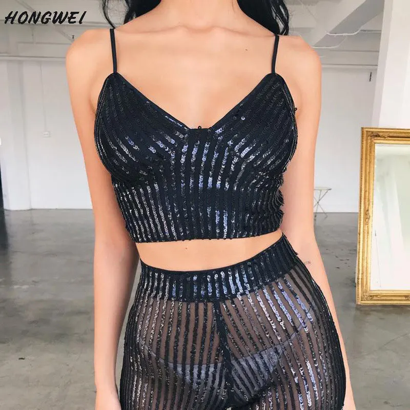 

Sexy Crop Top Women Crop Top Tshirt Women Camisole White Elegant Tank Tops Hot Basic Ladies Street Wear Sequined Camis Top
