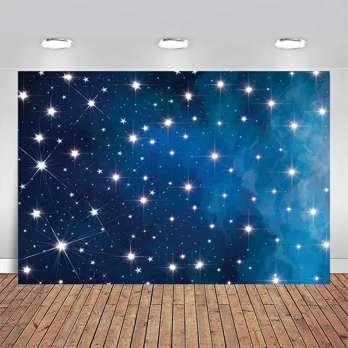 Galaxy Backdrop Blue Halo Glitters Stars Theme Photography Backdrops Kids Birthday Party Newborn Baby Shower Photo Background