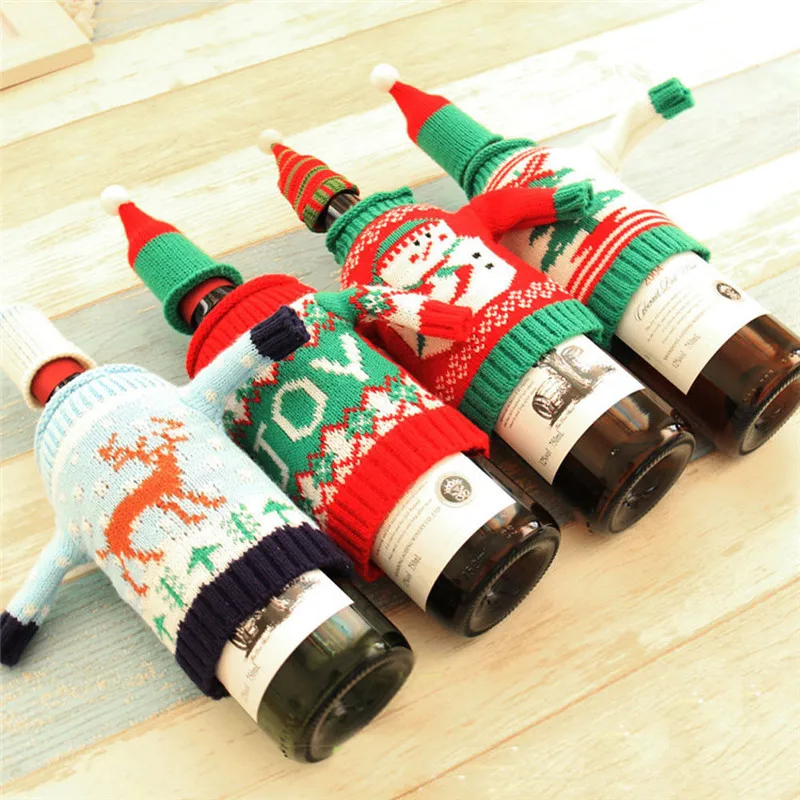 Счастливого Рождества бутылки вина крышки Олени Санта-Клауса на Рождество