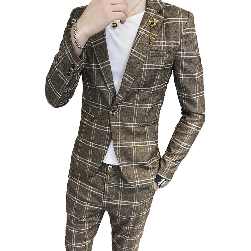 Костюм из двух частей (Блейзер + брюки) Осенняя Новая мужская мода с одной пряжкой