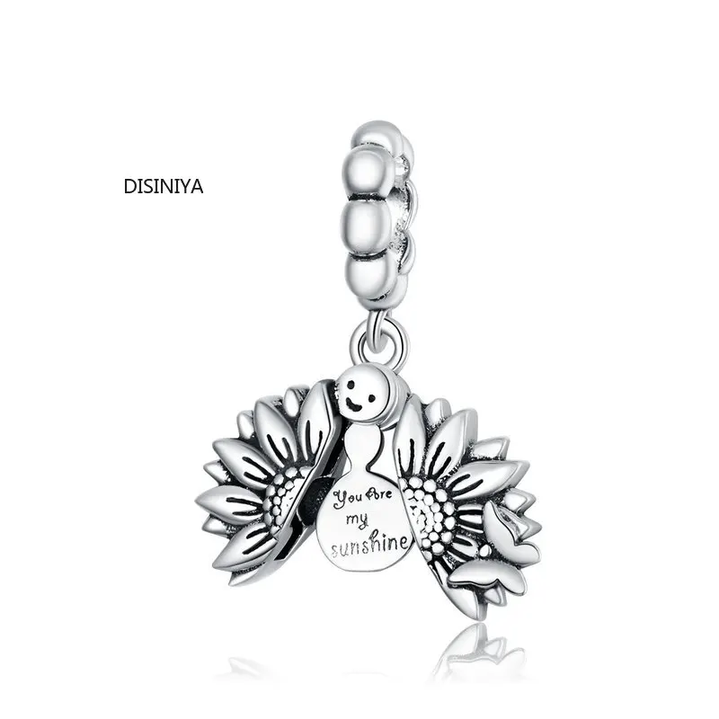 

Authentic 925 Sterling Silver Sunflower with Smiling Face Beads for Making Silver Charm Fit Original Bracelet SCC291661