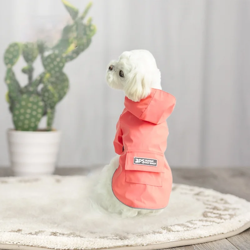 

2021 New Pattern Fashion Hooded Reflective Pet Raincoat Waterproof Mesh Breathable Sweat Absorbing Solid Color Pet Clothes