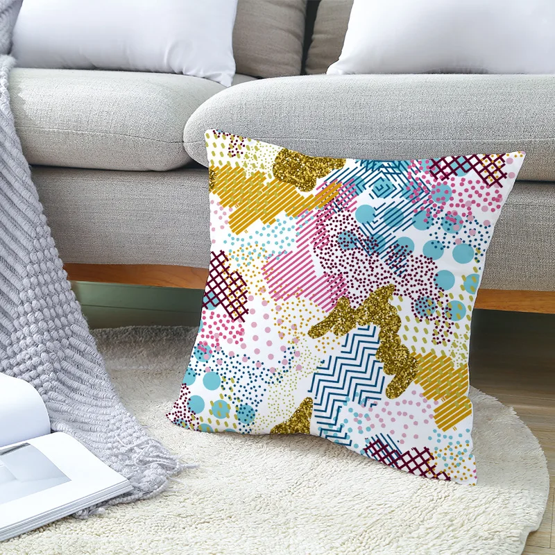 Высококачественный Цветной Геометрический Чехол На Подушку из Льна Скандинавского Стиля для Автомобиля, Дивана, Кровати, Декора Дома, Подушка с Геометрическим Принтом.