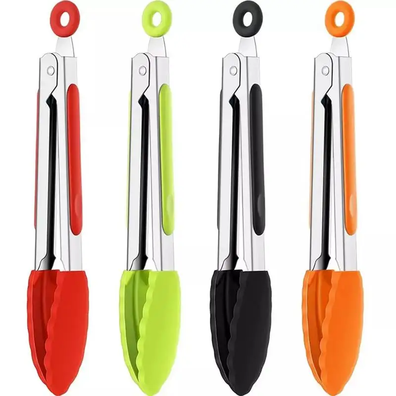 

1 Piece Stainless Steel Food Tongs Silicone Heat Resistant Cooking Clip Non-Slip BBQ Salad Bread Clamp Kitchen Tool Accessories