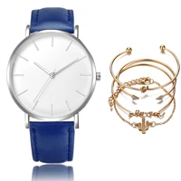 women bracelet watches casual leather strap ladies fashion simple wrist watches with bracelet set quartz wristwatch female