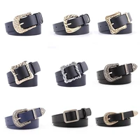 fashion women black pu leather belts metal printed pin buckle waist strap retro luxury brand waistband for ladies jeans dresses