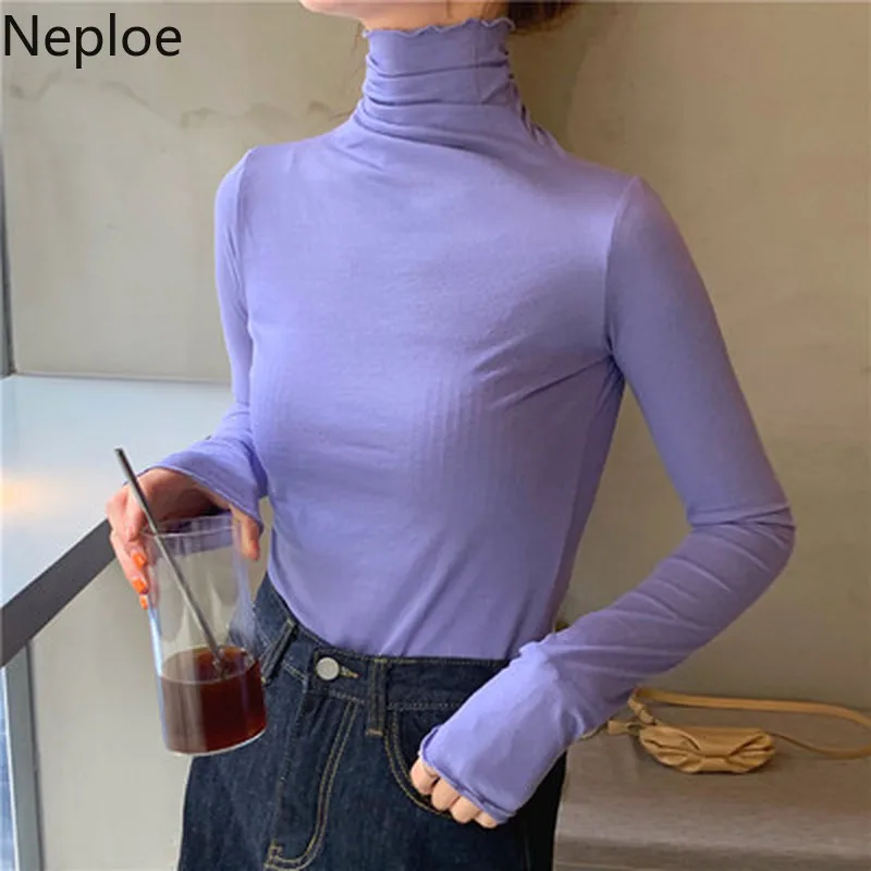 Neploe Turtleneck Candy Colors Bottom Knit Sweater Women Autumn Winter Slim Long Sleeve Wooden Ear Pull Femme Basic Jersey 47930 |