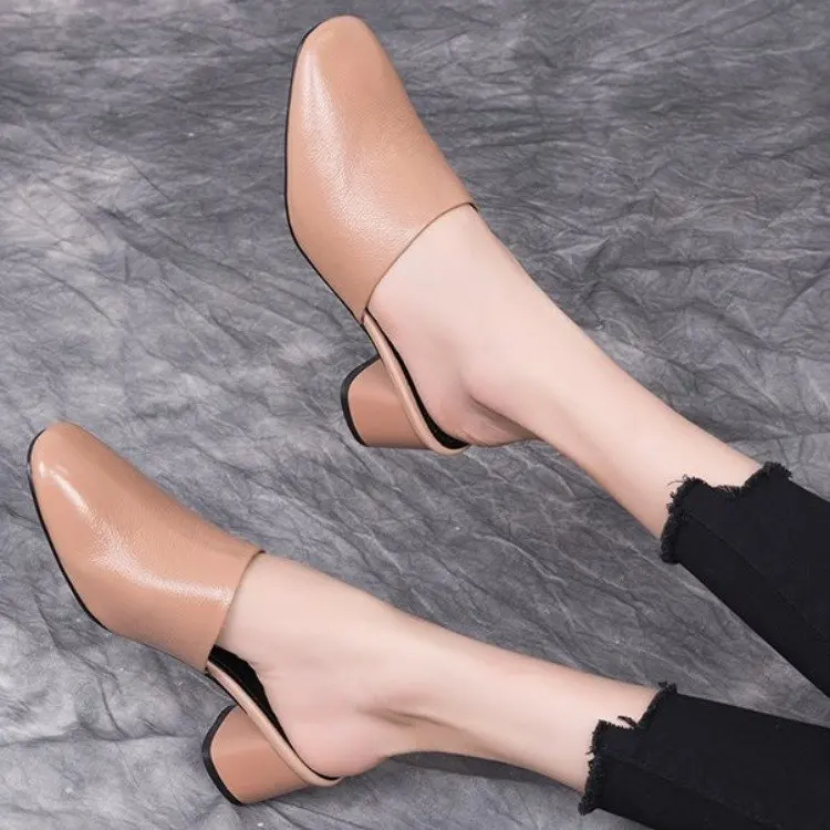 

2021 New Sexy Slippers Women Square heel Sandals Mules Summer Shoes Woman Flip Flops