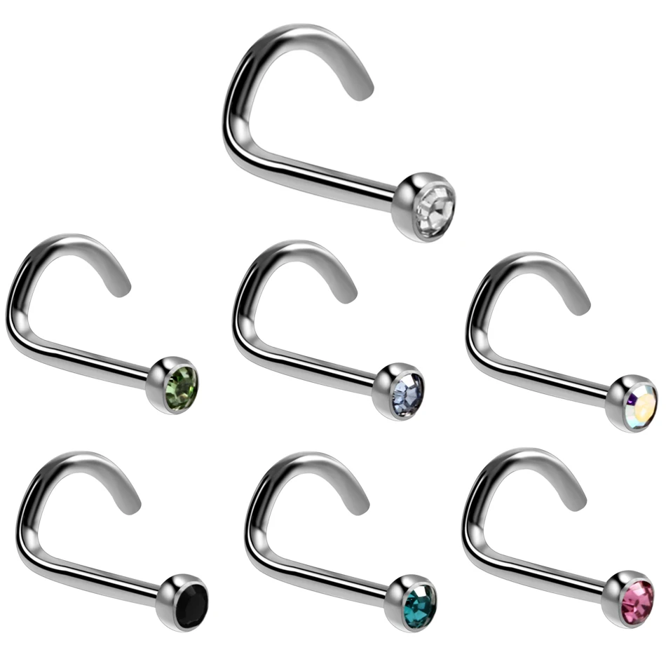 

10Pcs/lot G23 Titanium Jewelry Nose Rings and Studs Septum Piercing Nose Stud Hooks Round Crystal Nostril Piercing Body Jewelry