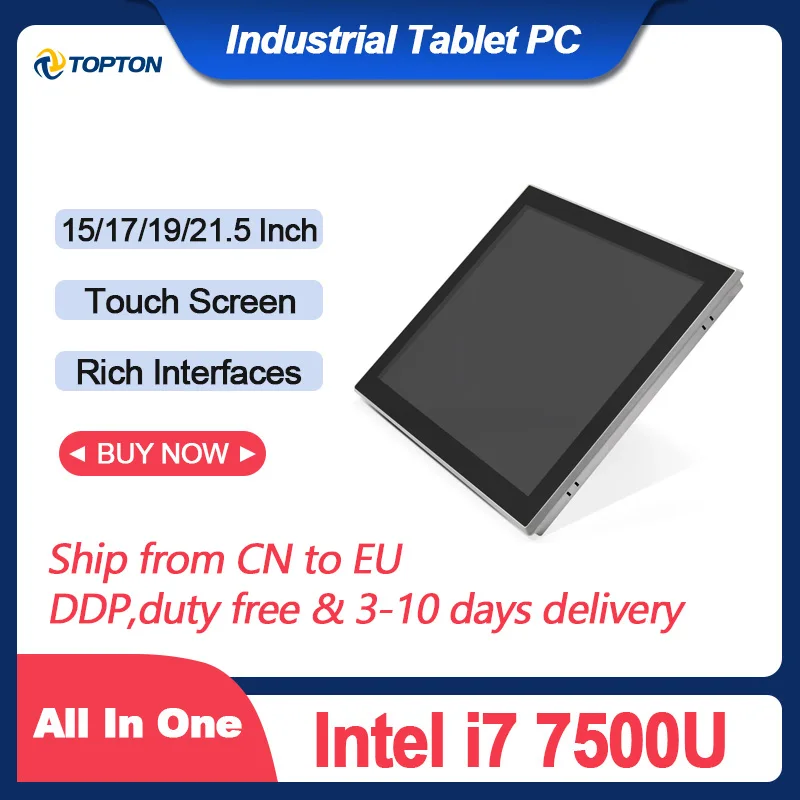 Topton Fanless Industrial Tablet PC 15/17/19//21.5 Inch All In One Computer Intel i7 7500U 8GB DDR4 IP65 Touch Screen 2Lan 2COM