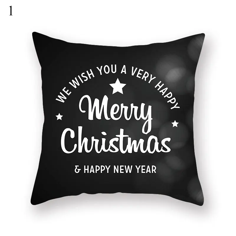 

45*45 cm Christmas Day Cushion Cover Santa Deer Tree Soft Throw Pillows Cover Home Sofa Bedroom Black Decorative Pillow Case