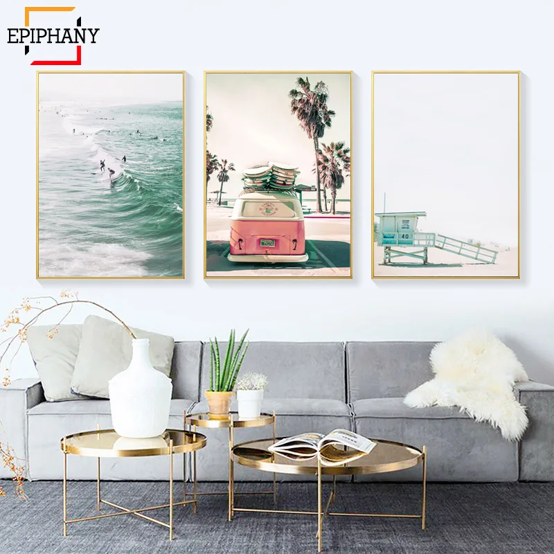 Большая пляжная настенная печать Калифорния серфинг Искусство доска для