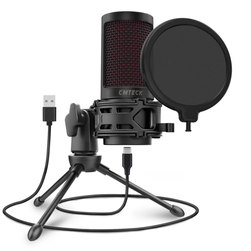 

USB Microphone, CMTECK Condenser Gaming Desktop Mic for PC Laptop, with Mute Button, Anti-Vibration Shock Mount, Pop Filter