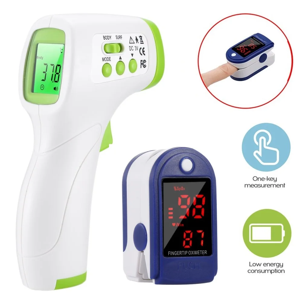

Portable Fingertip Pulse Oximeter Finger Clip Oximeter SpO2 PR PI Heart Rate Sleep Monitor + Digital Thermometer Healty Monitor