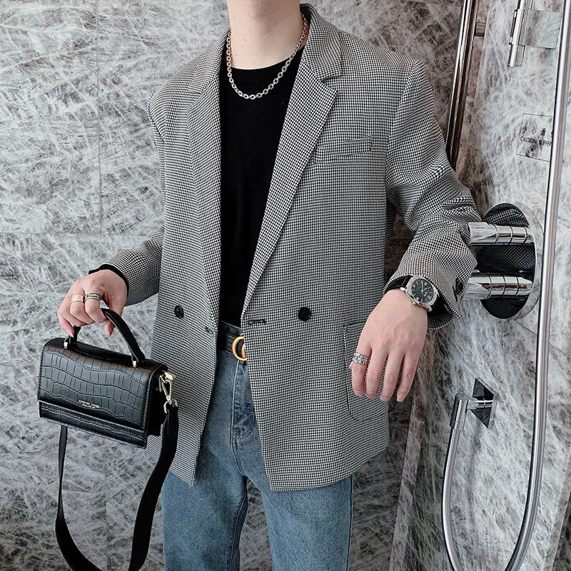 

2021 Autumn Blazer Hombre Casual Blazer Masculino Terno Masculino Mens Blazer Jacket Gentlemens Fine Grid Men's Slim Suit Blazer
