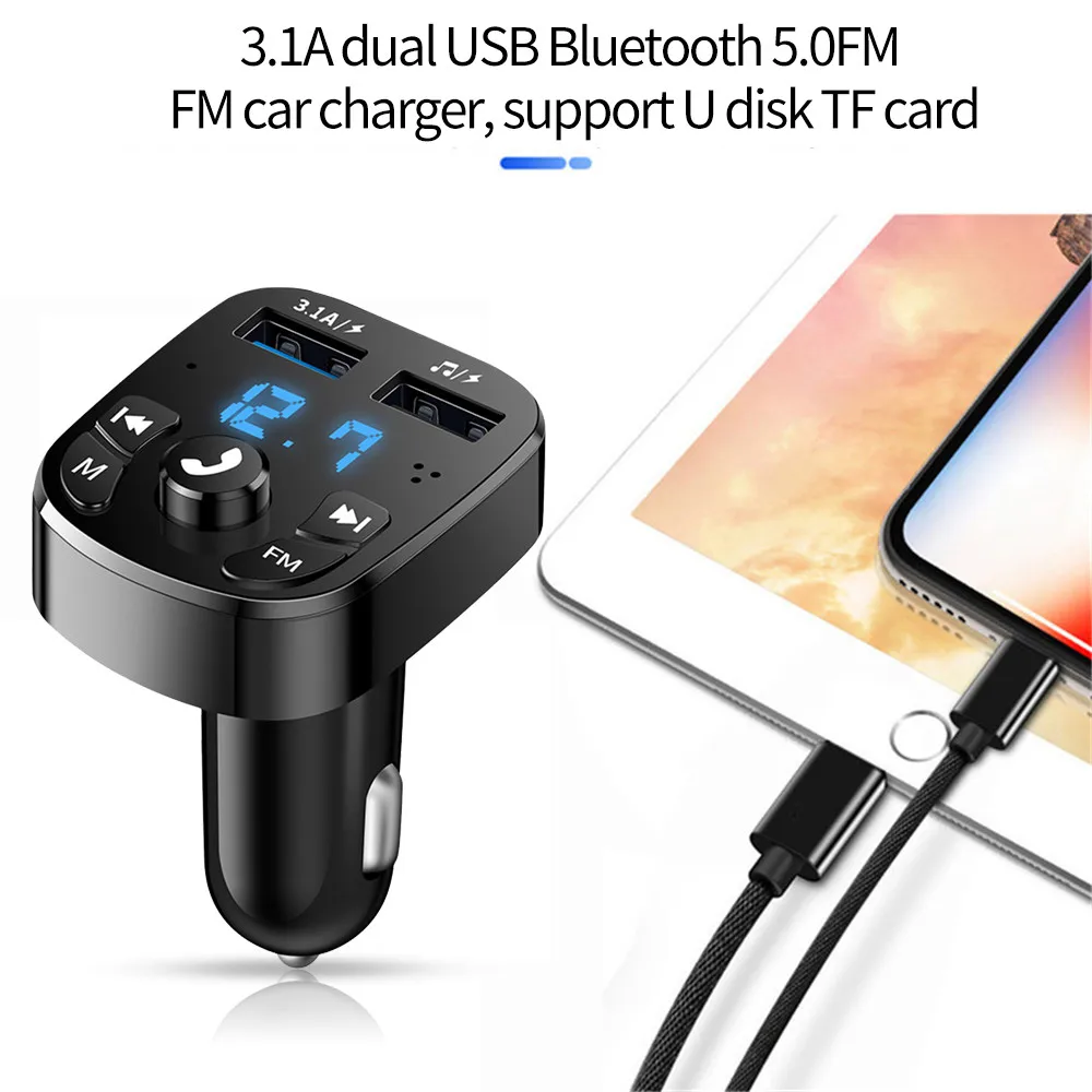 Автомобильный Fm-передатчик Bluetooth 5,0 Aux, беспроводной автомобильный  комплект громкой связи, автомобильное зарядное устройство с двумя Usb,  автомобильный радиоприемник, Fm-модулятор, mp3-плеер, адаптер | AliExpress
