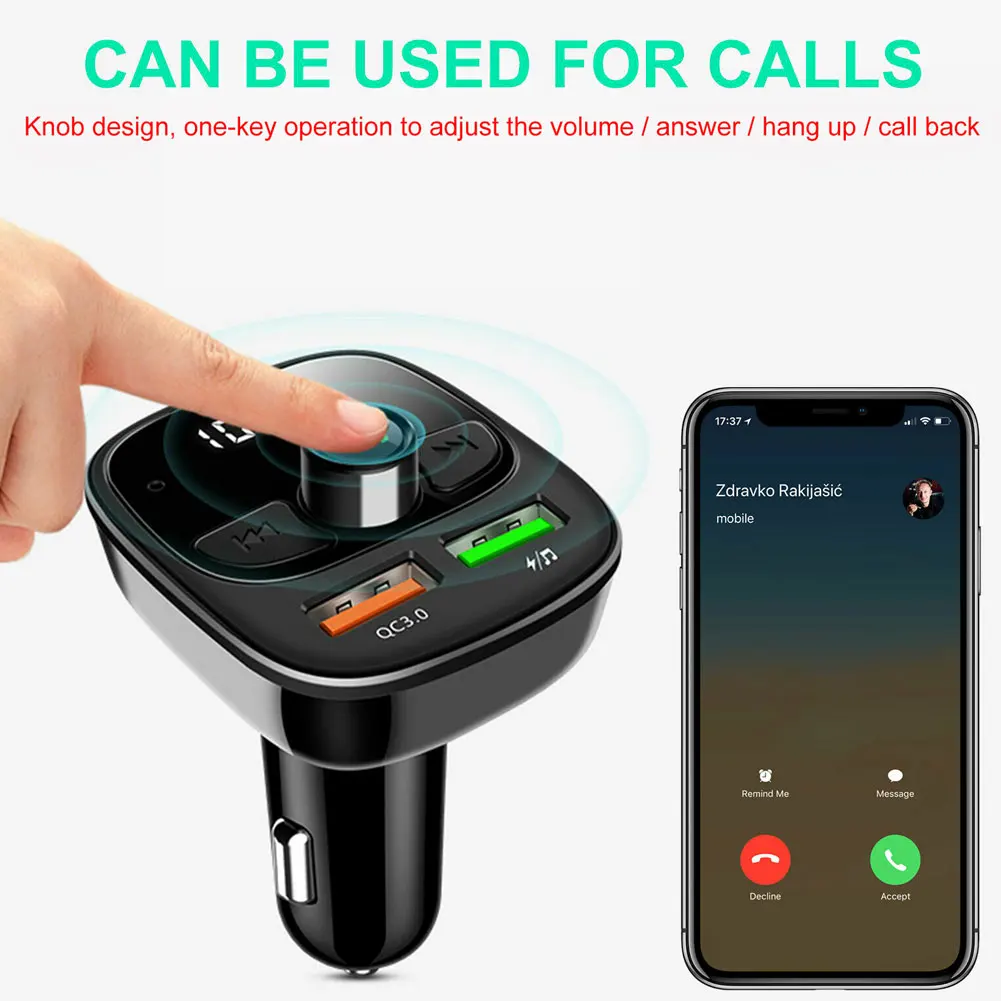 Bluetooth 5 0 FM передатчик Dual USB Зарядное устройство MP3 плеер Поддержка TF карты