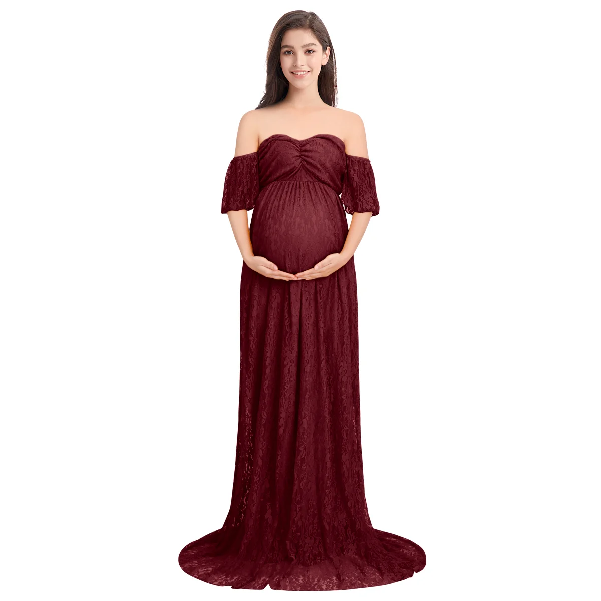 Wine Red Платье для беременных длинное платье с длинным шлейфом для фотография беременной женщины свадебное платье для беременных Платья для фотосессии - Цвет: Wine Red