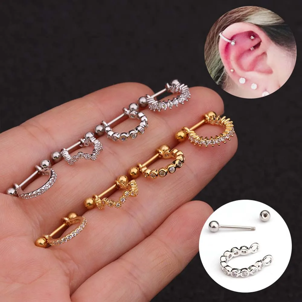 

1Pc Punk Stainless Steel U Type Earring Barbell With Cz Hoop Cartilage Helix Daith Rook Lobe Earring Ear Piercing Jewelry