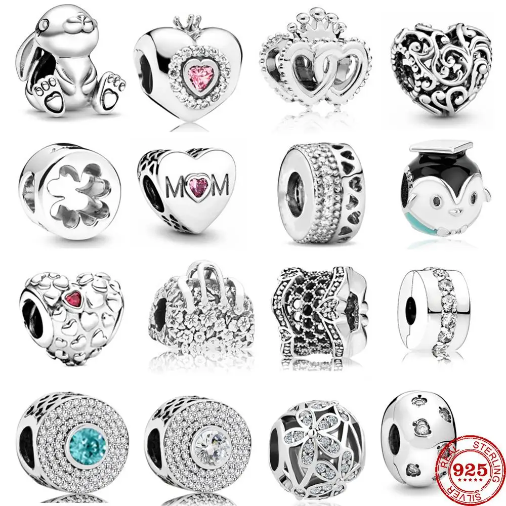 Круглый 925 серебро белый циркониевый шарик мама сердце очаровательный подрходит