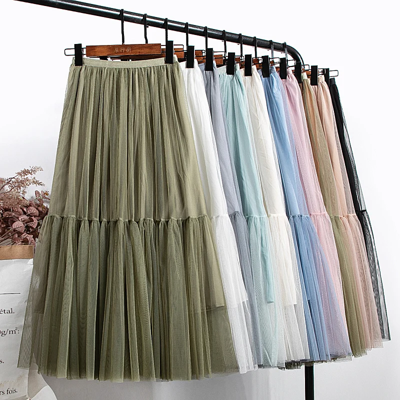 Пышным длинные фатиновые юбки Милые однотонные Туфли качели лоскутное Boho