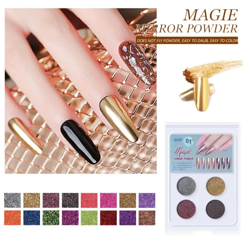 

LULAA Mirror Nail Art Solid Powder 4 Color Aurora Laser Powder Set Symphony Mermaid Flakes Pigment Dust Mirror Nail Powder TSLM1