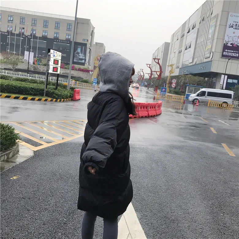 2511# зимнее женское платье в Корейском стиле, однобортное худи с капюшоном средней длины, одежда с хлопковой подкладкой, хлопковое пальто для улицы