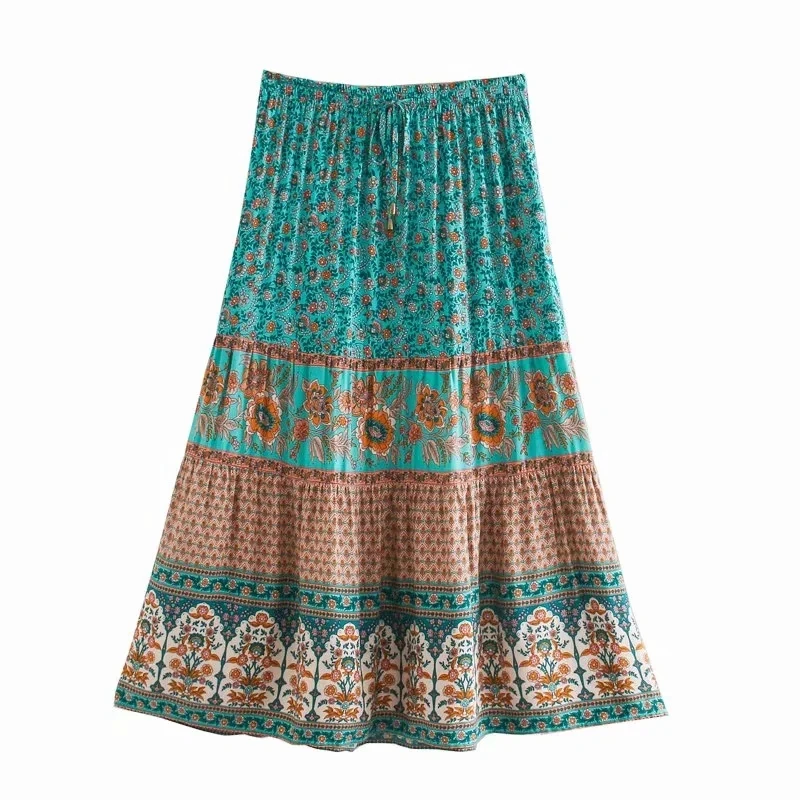 

boho skirt for women floral print skirt for summer casual beach skirt rayon holiday skirts womens new
