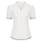 Женская рубашка с отложным воротником, коротким рукавом, V-образным вырезом