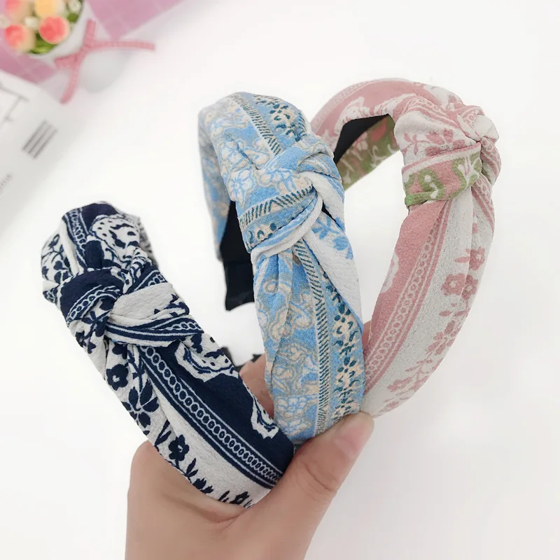 Ethnic Style Women Girls Vintage Hair Bands Flower Print Headbands Cross Turban Bandage Bandanas HairBands Elastic Accessor |