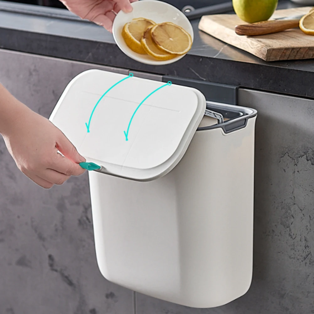 7l 9l wall mounted trash can bin with lid waste bin kitchen cabinet door hanging trash bin for dustbin garbage bin trashcan free global shipping